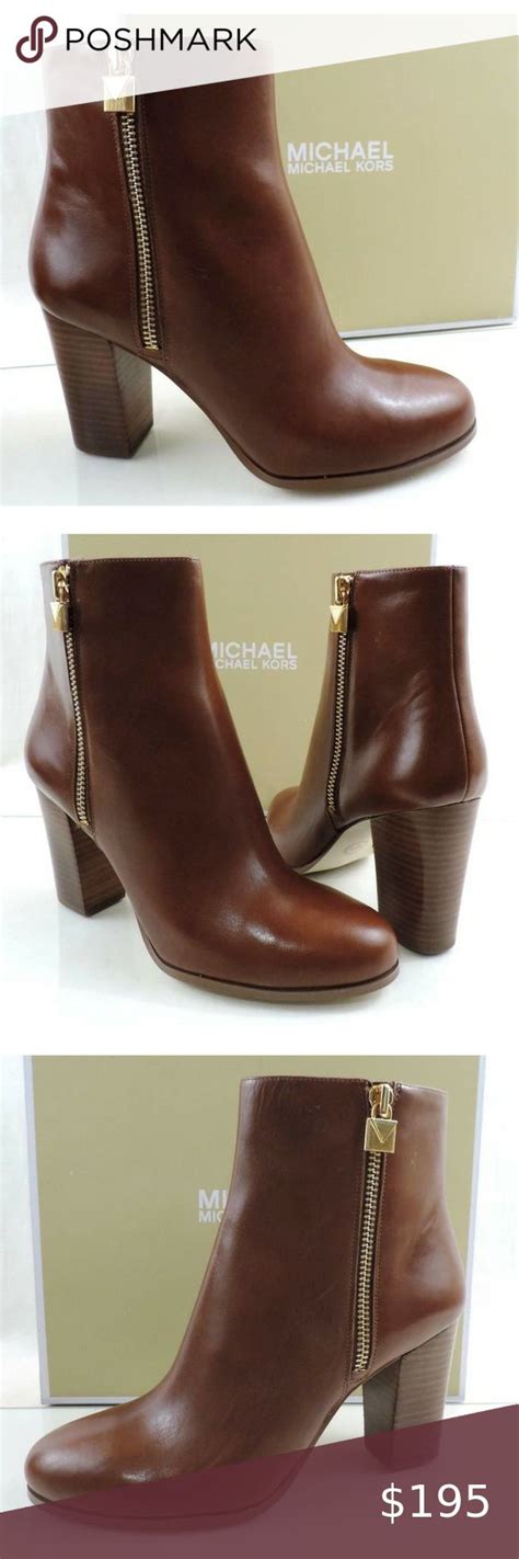 Michael Kors Margaret Bootie Ankle Boot Leather MK Logo Dark 